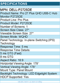 Dell DELL-P2725DE Pro Plus 27" Class WQHD LED Monitor - 16:9 - Black, Silver