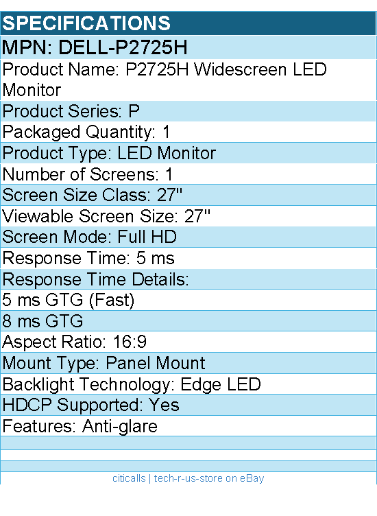 Dell DELL-P2725H P2725H 27" Class Full HD LED Monitor - 16:9 - Black, Silver