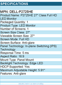 Dell DELL-P2725HE 27" Class Full HD LED Monitor - 16:9 - Black, Gray