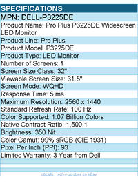 Dell DELL-P3225DE Pro Plus P3225DE 32" Class WQHD LED Monitor - 16:9