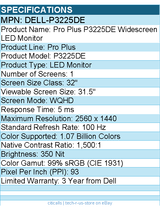 Dell DELL-P3225DE Pro Plus P3225DE 32" Class WQHD LED Monitor - 16:9