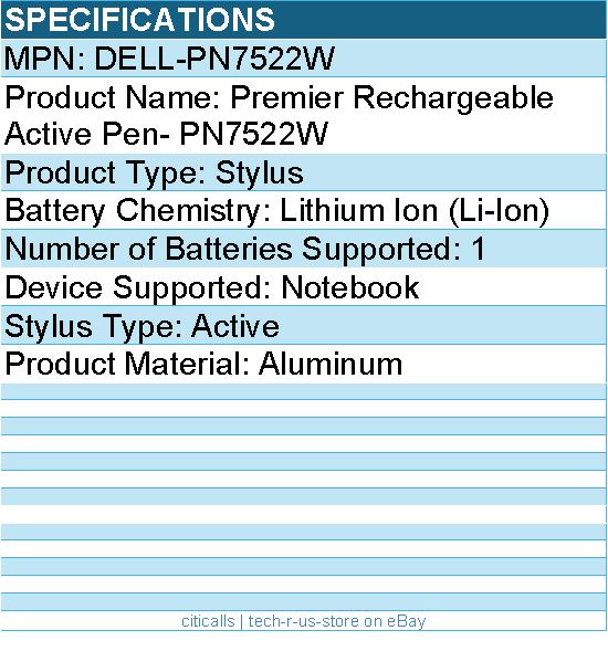 Dell DELL-PN7522W Premier Rechargeable Active Pen- PN7522W - Active - Aluminum