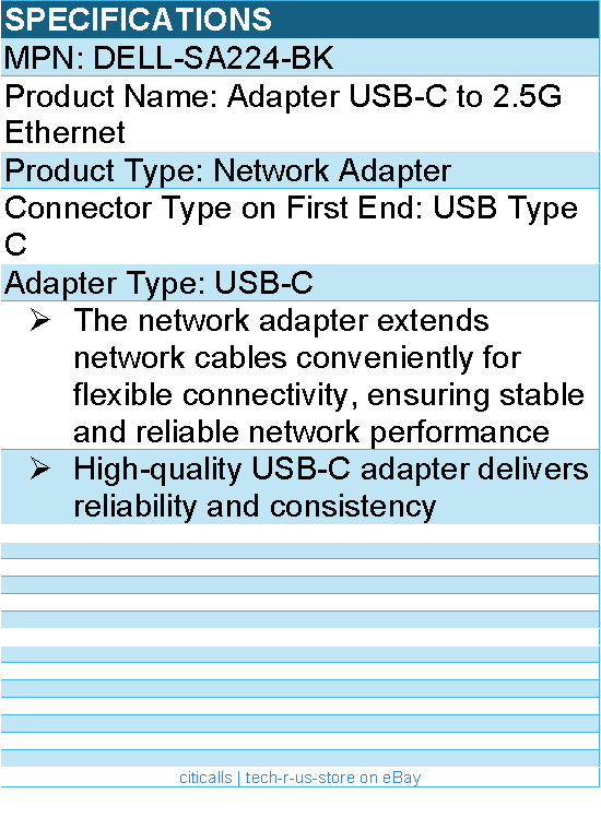 Dell DELL-SA224-BK Adapter USB-C to 2.5G Ethernet - Network Adapter