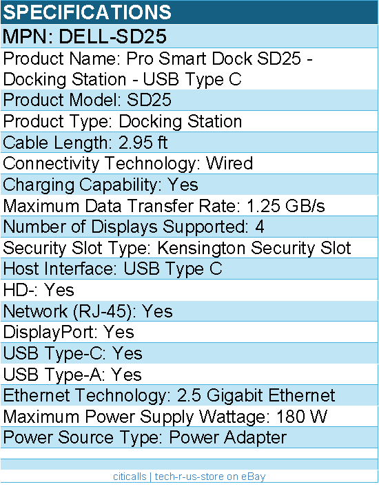 Dell DELL-SD25 Pro Smart Dock SD25 - Docking Station - USB Type C