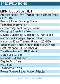 Dell DELL-SD25TB4 Pro Thunderbolt 4 Smart Dock SD25TB4 - Docking Station