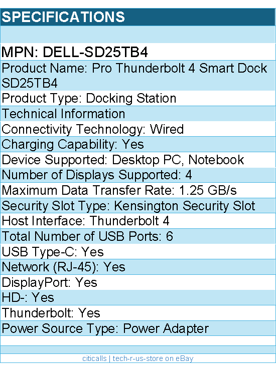 Dell DELL-SD25TB4 Pro Thunderbolt 4 Smart Dock SD25TB4 - Docking Station