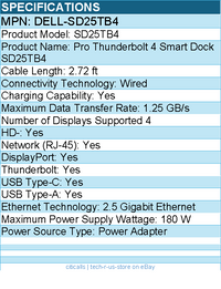 Dell DELL-SD25TB4 Pro Thunderbolt 4 Smart Dock SD25TB4 - Docking Station - Wired