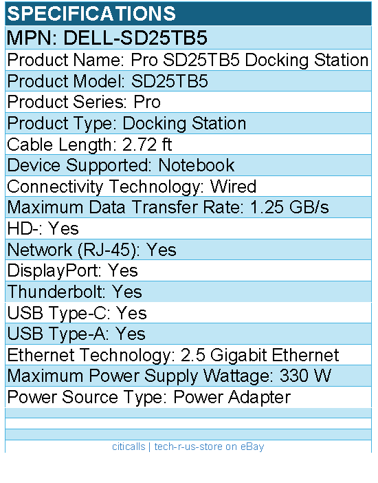 Dell DELL-SD25TB5 Pro SD25TB5 Docking Station - 330 W