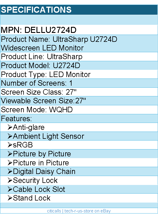 Dell DELLU2724D UltraSharp U2724D 27" Class WQHD LED Monitor - 16:9
