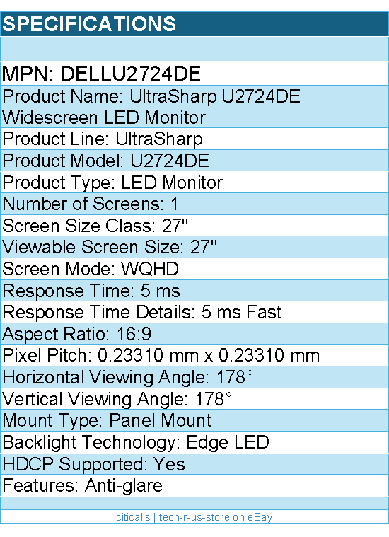 Dell DELLU2724DE UltraSharp U2724DE 27" Class WQHD LED Monitor - 16:9