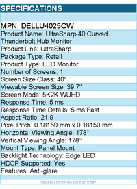 Dell DELLU4025QW UltraSharp 40" Class 5K2K WUHD Curved Screen LED Monitor