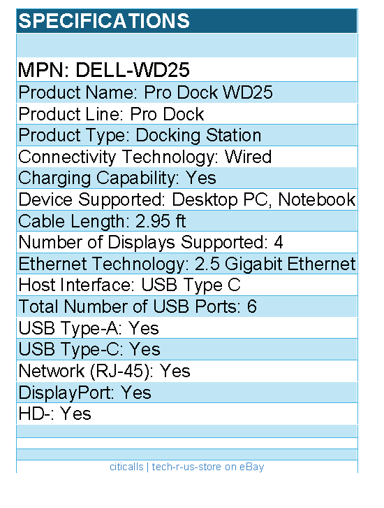 Dell DELL-WD25 Pro Dock WD25 - Docking Station - for Desktop PC, Notebook