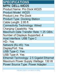 Dell DELL-WD25 Pro Dock WD25 - Docking Station - Wired - USB Type C
