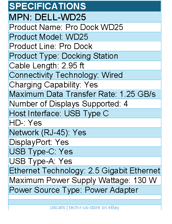 Dell DELL-WD25 Pro Dock WD25 - Docking Station - Wired - USB Type C
