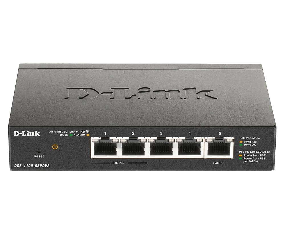 D-Link DGS-1100-05PDV2 5Port PoE-powered Gigabit Switch and PoE Extender