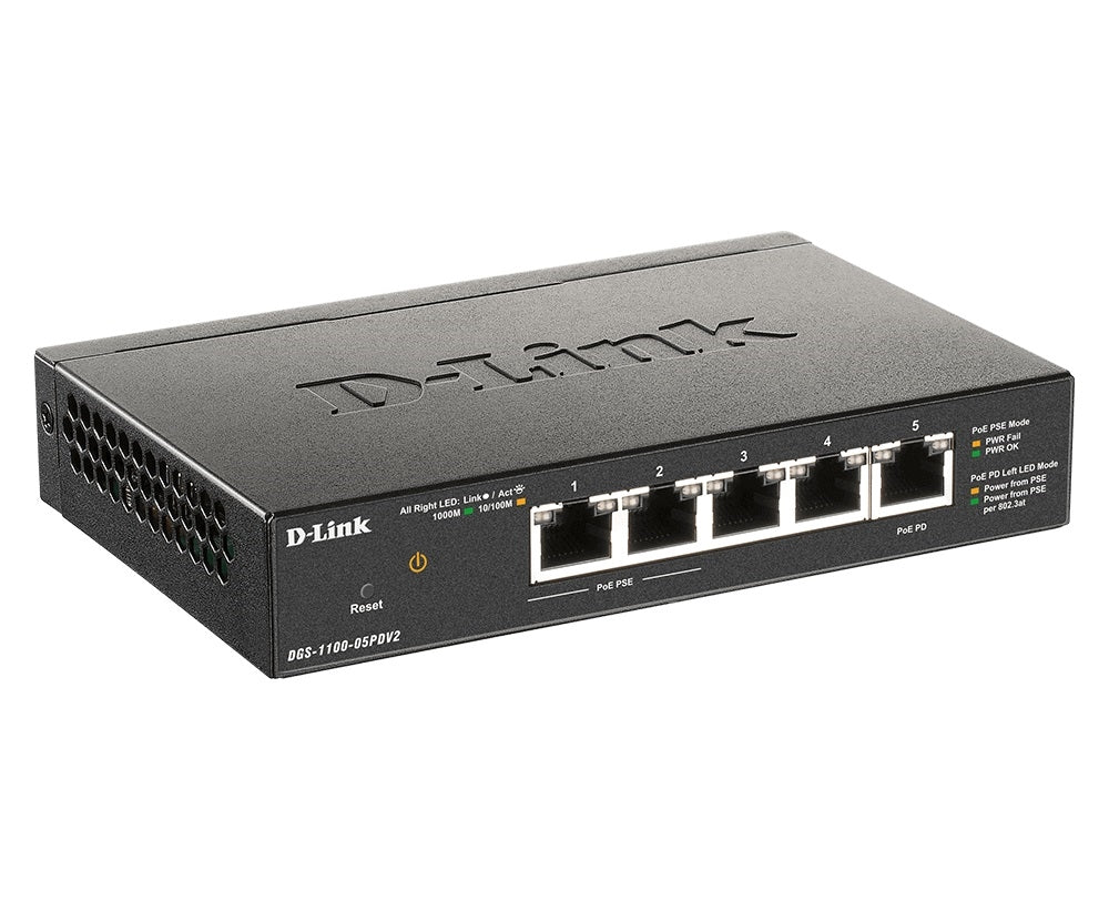 D-Link DGS-1100-05PDV2 5Port PoE-powered Gigabit Switch and PoE Extender