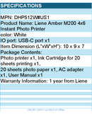 Liene DHP512W#US1 Amber M200 4x6 Instant Photo Printer White w Battery Fast Ship