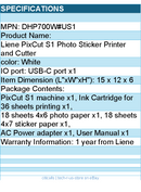 Liene DHP700W#US1 PixCut S1 Photo Sticker Printer and Cutter White Retail
