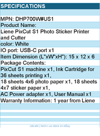 Liene DHP700W#US1 PixCut S1 Photo Sticker Printer and Cutter White Retail