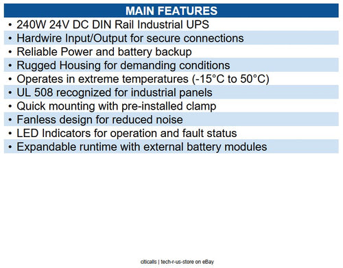 Eaton DIN24240DC DIN Rail Industrial UPS -Hardwire, Input/Output