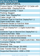 StarTech DISPLPORT3L 3ft (1m) DisplayPort 1.2 Cable, 4K x 2K UHD VESA Certified