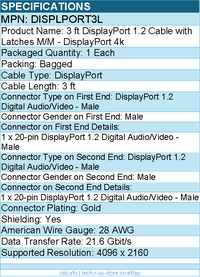 StarTech DISPLPORT3L 3ft (1m) DisplayPort 1.2 Cable, 4K x 2K UHD VESA Certified