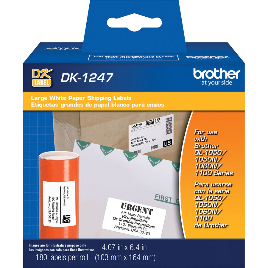 Brother DK1247 Shipping Label - 4 1/16" Width x 6 2/5" Length - White
