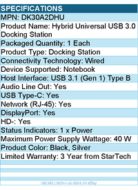 StarTech DK30A2DHU USB-C USB-A Dock - Hybrid Universal - Laptop Docking Station