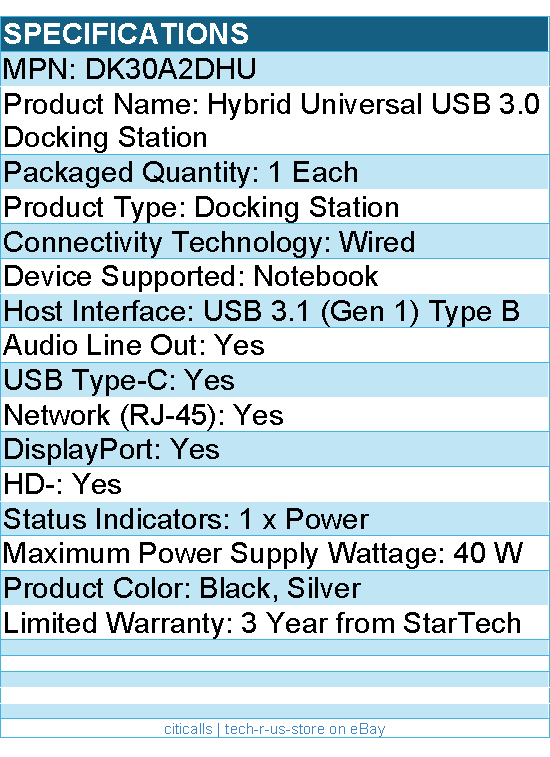 StarTech DK30A2DHU USB-C USB-A Dock - Hybrid Universal - Laptop Docking Station