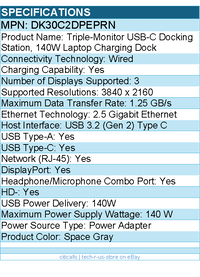 StarTech DK30C2DPEPRN Triple-Monitor USB-C Docking Station, Laptop Charging Dock