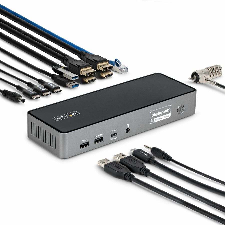 StarTech DK30C2DPEPRN Triple-Monitor USB-C Docking Station, Laptop Charging Dock