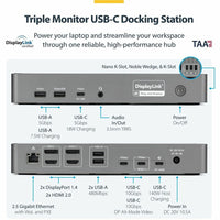 StarTech DK30C2DPEPRN Triple-Monitor USB-C Docking Station, Laptop Charging Dock