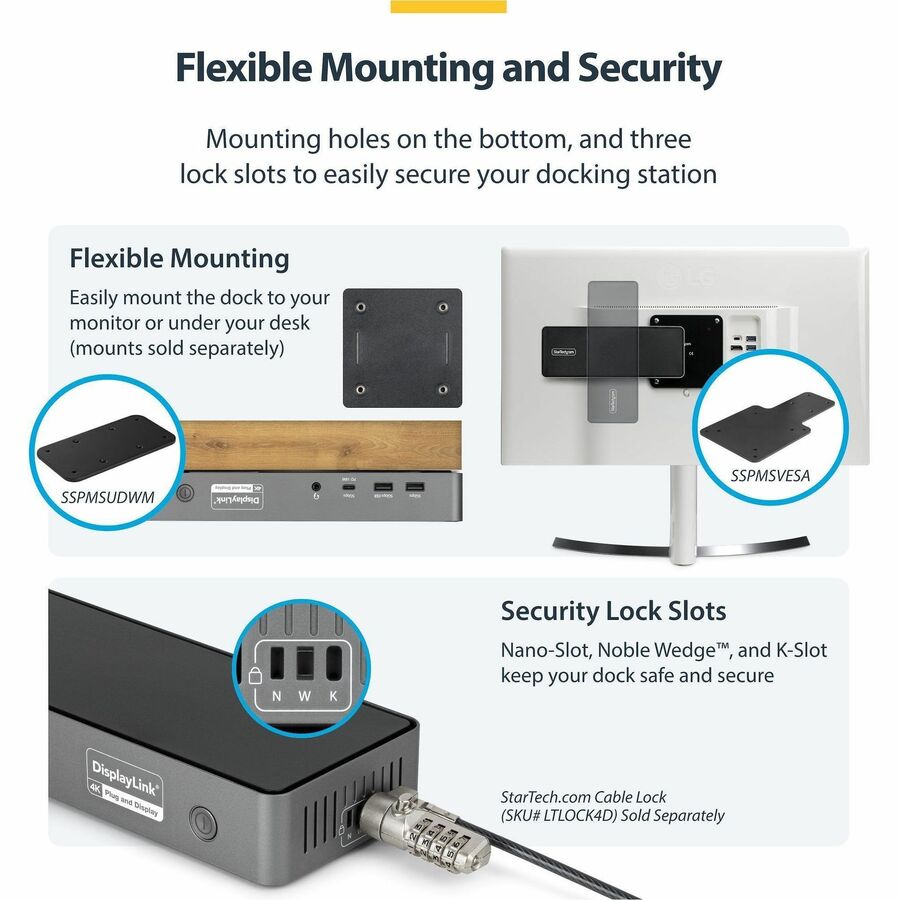 StarTech DK30C2DPEPRN Triple-Monitor USB-C Docking Station, Laptop Charging Dock