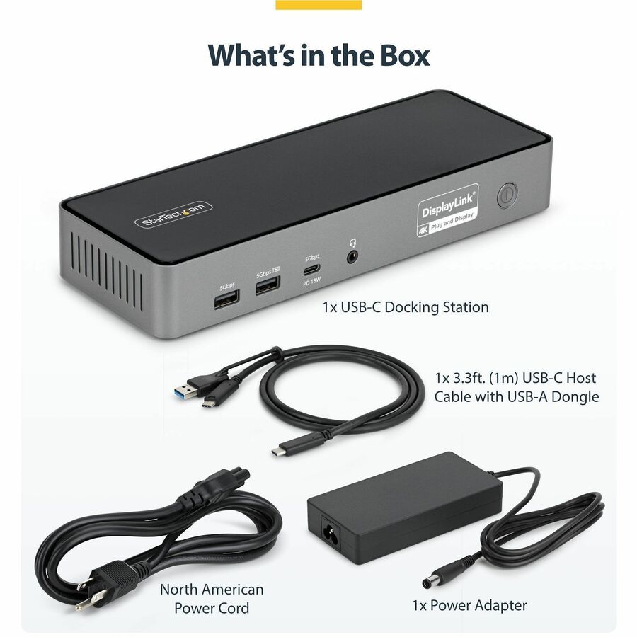 StarTech DK30C2DPEPRN Triple-Monitor USB-C Docking Station, Laptop Charging Dock