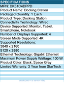 StarTech DK31C4DPPD USB-C Dock, 4K 60Hz Quad Monitor - Black, Space Gray