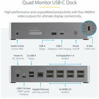 StarTech DK31C4DPPD USB-C Dock, 4K 60Hz Quad Monitor - Black, Space Gray