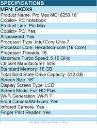 Dell DKDX9 Pro Max MC16250 16" Copilot+ PC Notebook - Full HD Plus