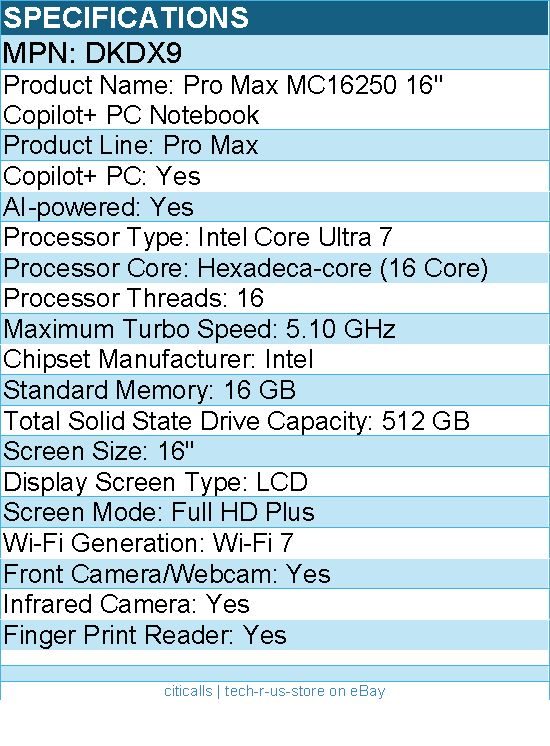Dell DKDX9 Pro Max MC16250 16" Copilot+ PC Notebook - Full HD Plus