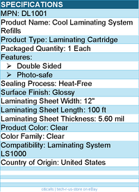 3M Scotch DL1001 Cool Laminating System Refills - Laminating Cartridge