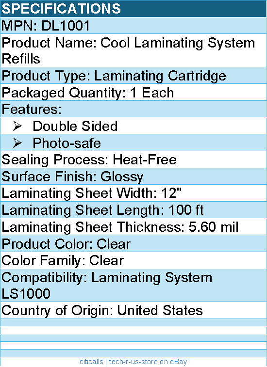 3M Scotch DL1001 Cool Laminating System Refills - Laminating Cartridge