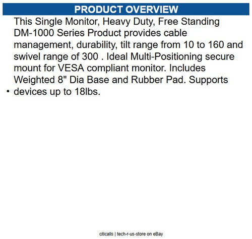 ENS DM-10-112 Display Stand Up to 21" Screen Support - 18 lb Load Capacity
