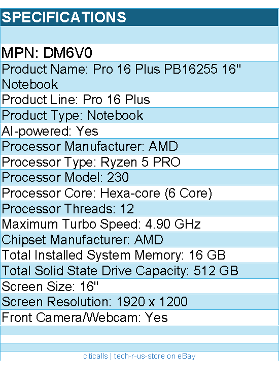 Dell DM6V0 Pro 16 Plus PB16255 16" Notebook - Full HD Plus