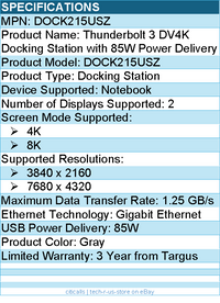 Targus DOCK215USZ Thunderbolt 3 DV4K Docking Station with 85W Power Delivery