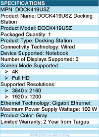 Targus DOCK419USZ Docking Station for Notebook - 100 W - USB 3.2 (Gen 1) Type C