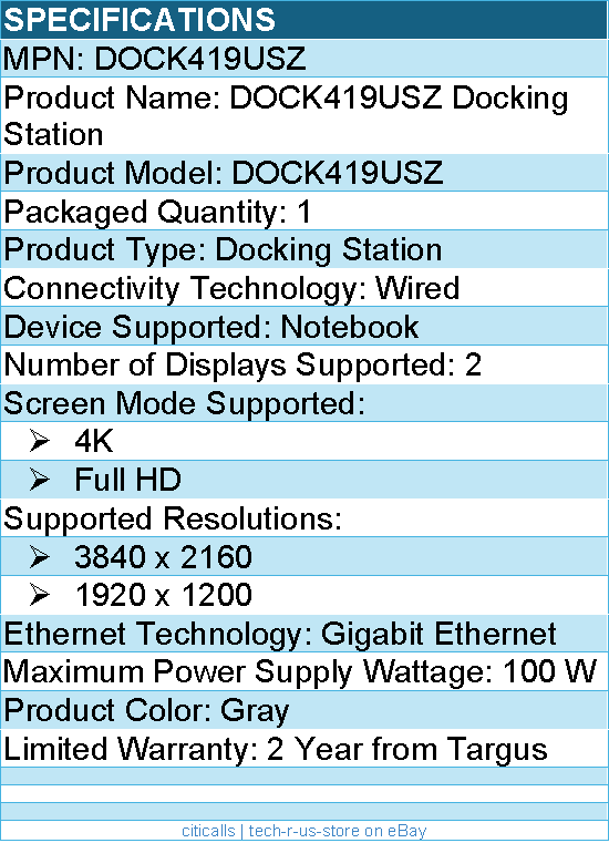 Targus DOCK419USZ Docking Station for Notebook - 100 W - USB 3.2 (Gen 1) Type C