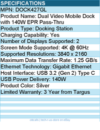 Targus DOCK427GL Dual Video Mobile Dock with 140W EPR Pass-Thru