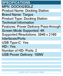Targus DOCK428GLZ Docking Station - Power Delivery Pass-through