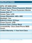 Cisco DP-9800-KEM= Phone Expansion Module - 5" LCD - Carbon Black
