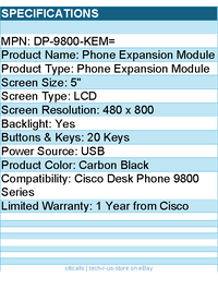 Cisco DP-9800-KEM= Phone Expansion Module - 5" LCD - Carbon Black