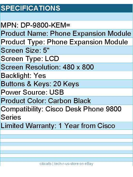 Cisco DP-9800-KEM= Phone Expansion Module - 5" LCD - Carbon Black